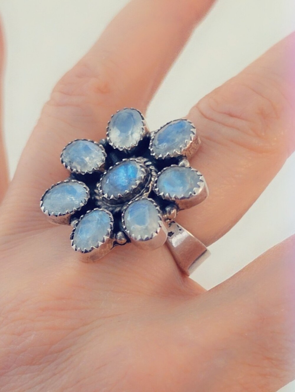 Faceted Rainbow Moonstone Sterling Silver Gemstone Ring